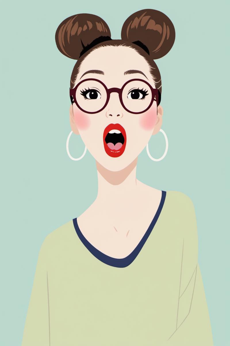 36020-4257487750-_lora_chatuxuan_0.7_,chatu,solo,1girl,simple background,glasses,single hair bun,hair bun,makeup,open mouth,no humans,lipstick,fl.png